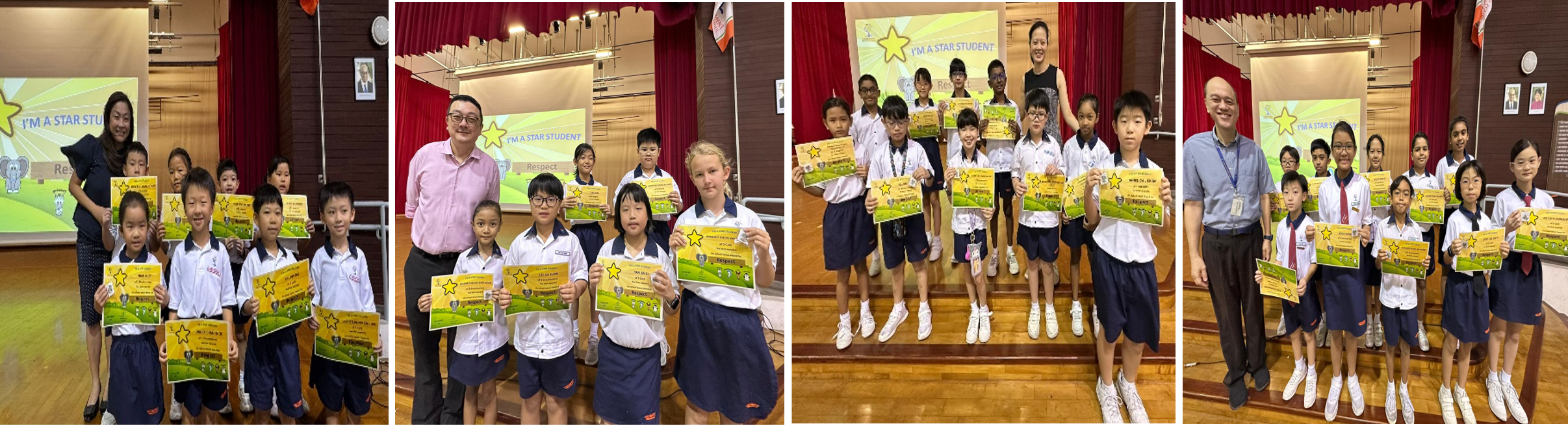 Our students receiving the certificates and badges from (left), Ms Grace Foo(Principal), Mr Yeo Sho Hor (VP), Mrs Jane Cheah (VP) and Mr Loh Siang Kiang (VPA).